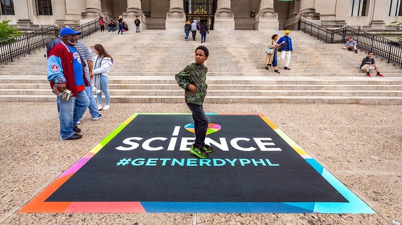 Printed floor graphic applied to outdoor steps