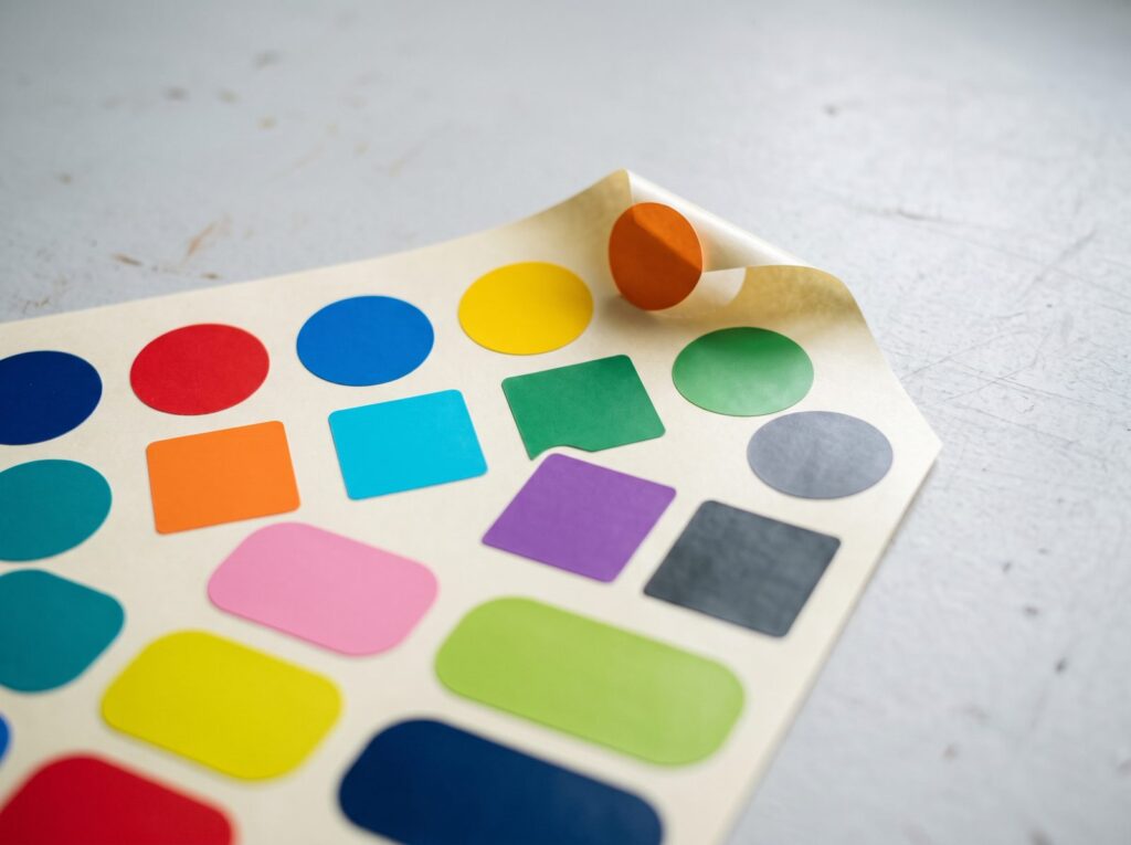 Sheet of blank die-cut vinyl decals on backing paper