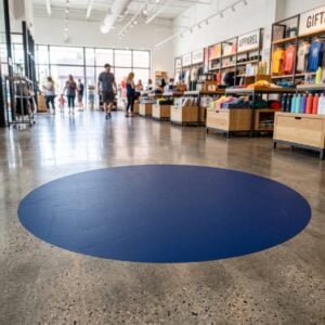 Blank floor graphic decal applied to a polished concrete floor