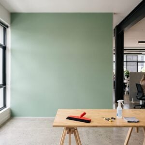 Large blank wall graphic covering a feature wall in an office interior