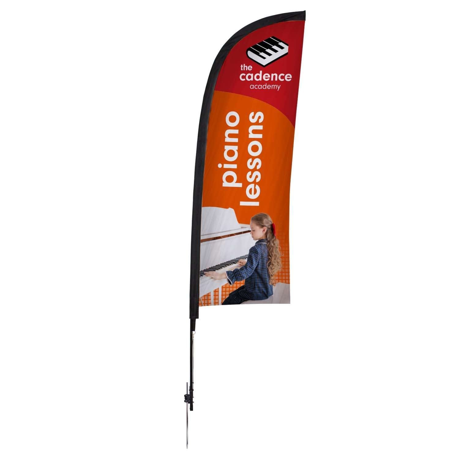Small feather flag on a ground stake